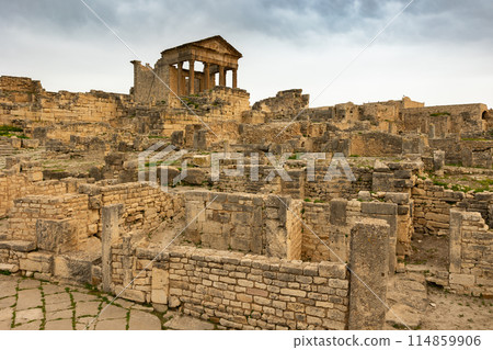 View of Capitol in archeological site of Dougga in north-west Tunisia View of Capitol in archeological site of Dougga in north-west Tunisia 114859906