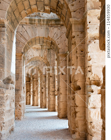 View of Amphitheatre of El Jem in Tunisia 114859930