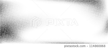 Grunge halftone gradient background. Fading grit noise texture. White and black sandy wallpaper. Retro pixelated backdrop. Anime or manga style comic overlay. Vector graphic design textured template 114860868