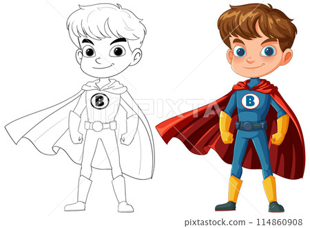Superhero Kid in Action and Sketch Superhero Kid in Action and Sketch 114860908