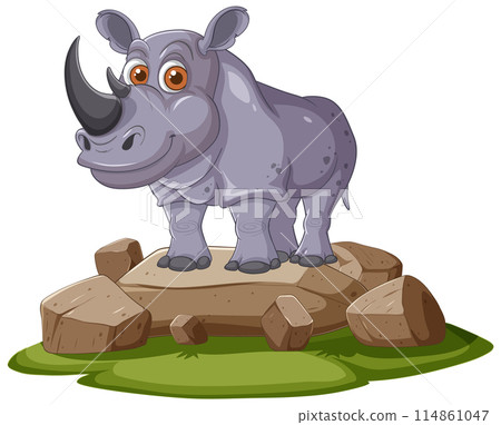 Cartoon Rhino on Rocks 114861047