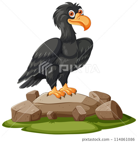Cartoon Vulture on Rocks 114861086