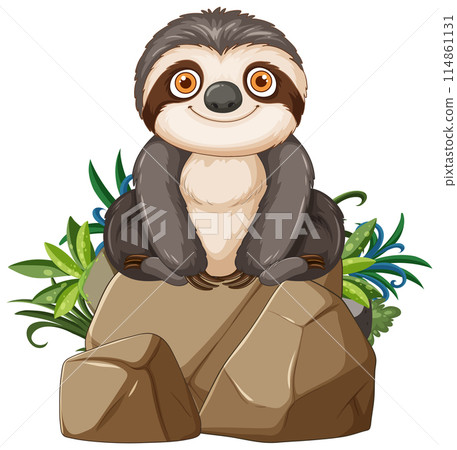 Happy Sloth on a Rock 114861131