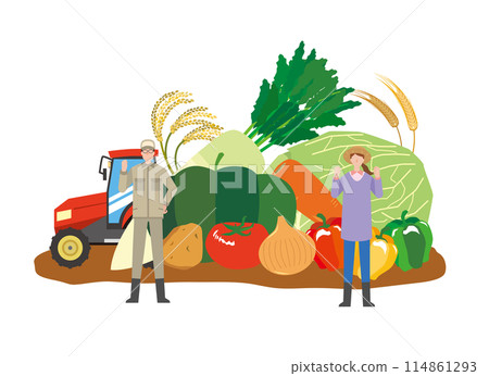 Farm products and farmer couple Farm products and farmer couple 114861293