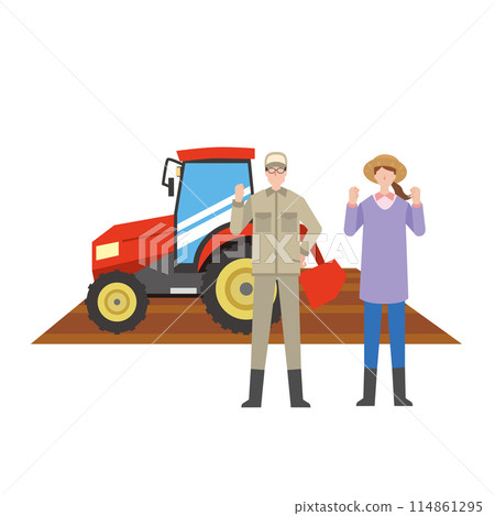 Farmer couple with tractor 114861295