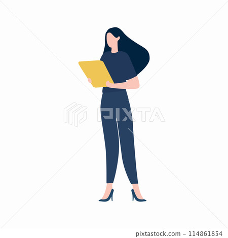 businesswoman hold folder in hands isolated on white background 114861854