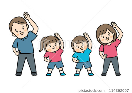 A family of four doing gymnastics 114862007