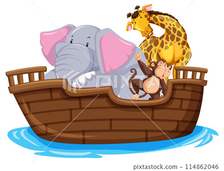 Animals Sailing in a Wooden Boat 114862046