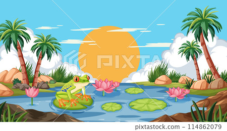 Frog on Lily Pad at Sunset 114862079