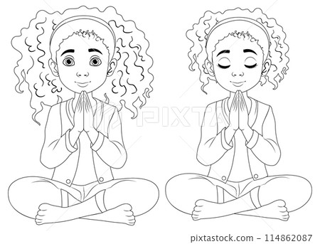 Young Girl Practicing Meditation Poses Young Girl Practicing Meditation Poses 114862087