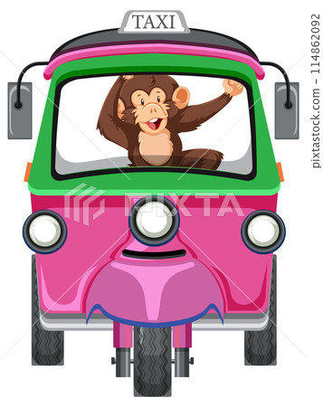 Cheerful Monkey Driving Colorful Taxi Cheerful Monkey Driving Colorful Taxi 114862092