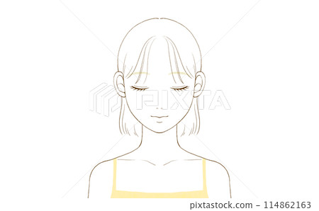 Front view of a young woman with her eyes closed (bob hair) Front view of a young woman with her eyes closed (bob hair) 114862163