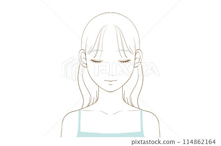 Front view of a young woman with eyes closed (wavy hair) 114862164