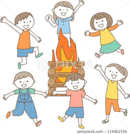 Children having a campfire 114862536