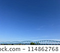 美麗的藍天下有一座長長的淺藍色橋樑的風景 114862768