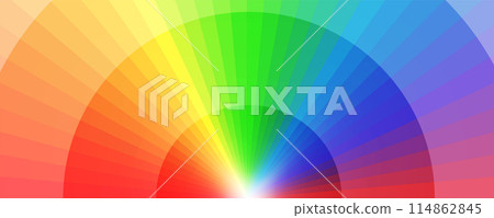 36種顏色的彩虹漸層放射狀分佈，半圓形橫幅和標題設計 114862845