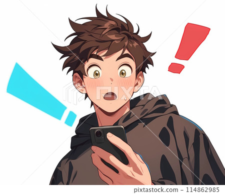 A young man is shocked when he sees his smartphone screen A young man is shocked when he sees his smartphone screen 114862985