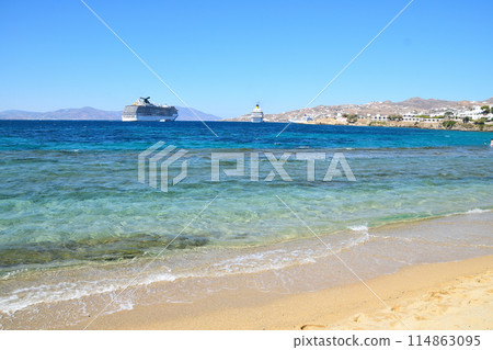 The beach in Mykonos The beach in Mykonos 114863095