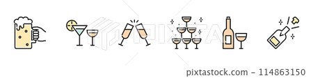 酒精圖示集乾杯啤酒葡萄酒香檳雞尾酒 酒精圖示集乾杯啤酒葡萄酒香檳雞尾酒 114863150