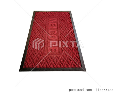 welcome doormat Beautiful red with different black borders on a white background. 114863428