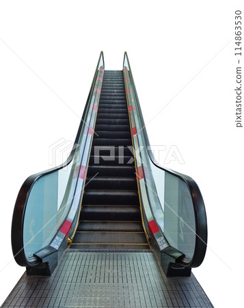 escalator in shopping mall isolated with white floor 114863530