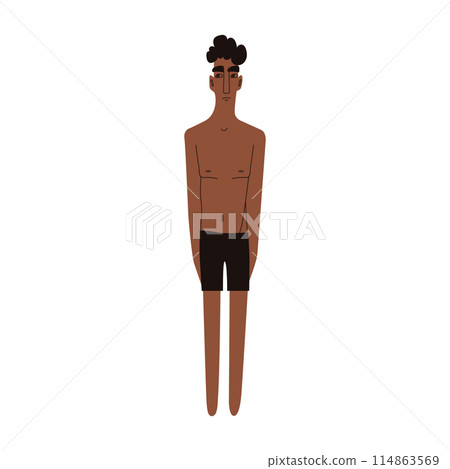 Flat Latino man in underwear. Brown skin person with black hair in cartoon style for multinational and diversity designs. Vector illustration. 114863569