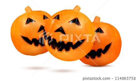 Halloween festival plastic pumpkin head isolated on white background. 114863758