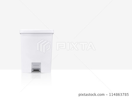 White trash can with lid on white background There is space for text. 114863785