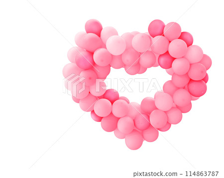 Heart shape made of balloons floating on a white background. Heart shape made of balloons floating on a white background. 114863787