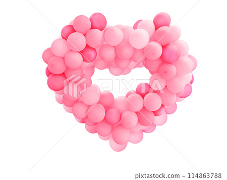 Heart shape made of balloons floating on a white background. Heart shape made of balloons floating on a white background. 114863788