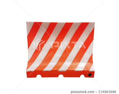 Red and white plastic barriers blocking the pathway. on white background 114863896