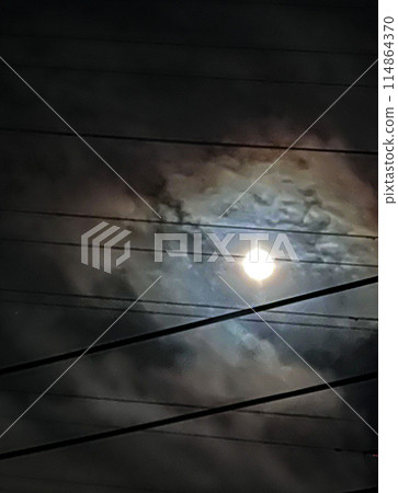Clouds, full moon and iridescent clouds 114864370
