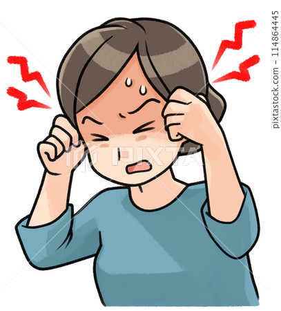 A woman suffering from a headache A woman suffering from a headache 114864445