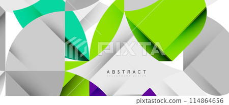 Minimal geometric elements on white. Petals, round triangles, star 114864656