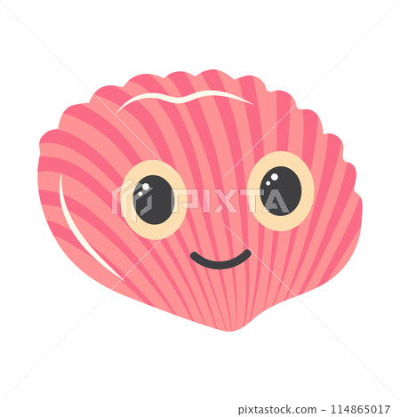 Cute seashell. Cartoon character. Marine life. Sea animal isolated on white background. 114865017