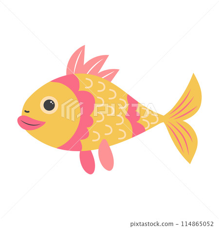 Cute goldfish. Cartoon character. Sea animal isolated on white background. 114865052