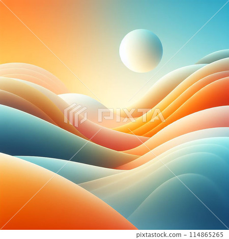 連綿起伏的山脈和冉冉升起的月亮的超現實景觀 AI圖像 114865265