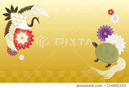 鶴、龜和日本花背景插畫素材向量幸運符敬老日慶典長壽長壽金色背景 鶴、龜和日本花背景插畫素材向量幸運符敬老日慶典長壽長壽金色背景 114865333
