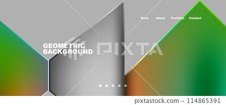 Metal triangles with colorful bright triangles. Geometric modern minimalist design template Metal triangles with colorful bright triangles. Geometric modern minimalist design template 114865391