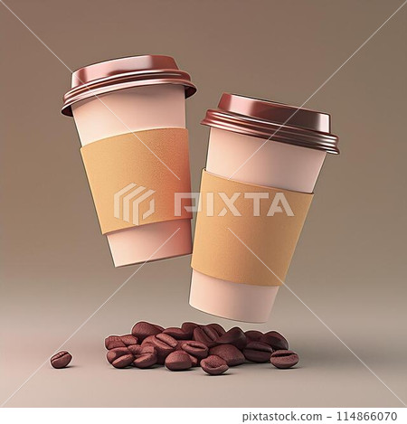 Two paper coffee cups over simple background 114866070