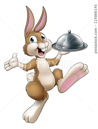 Easter Bunny Rabbit Cartoon Food Tray Cloche Chef 114866145