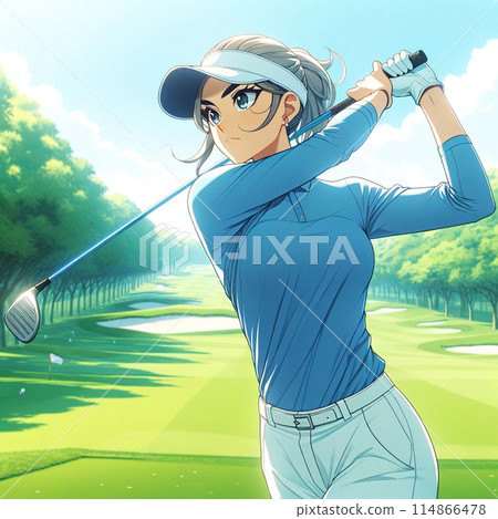 Female golfer finishing after driver shot 114866478