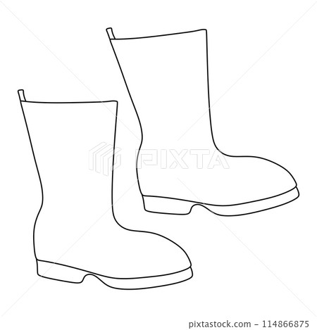 Rubber Garden boots. Outline vector illustration. Linear Protection shoes, Waterproof Footwear or Working uniform. Hand Drawn Autumn Gum boots, Black and White Graphic Design Art, Doodle object Rubber Garden boots. Outline vector illustration. Linear Protection shoes, Waterproof Footwear or Working uniform. Hand Drawn Autumn Gum boots, Black and White Graphic Design Art, Doodle object 114866875