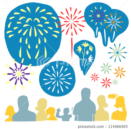 煙火升空，人們抬頭插畫素材 114866905