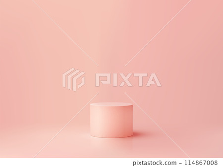3D simple pink cylinder podium sits on a pink background, minimal concept 3D simple pink cylinder podium sits on a pink background, minimal concept 114867008