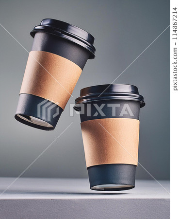 Two paper coffee cups over simple background 114867214