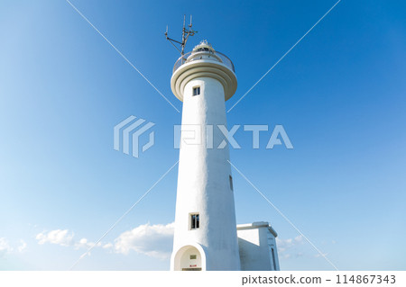 "Aomori Prefecture" Samekado Lighthouse, Hachinohe City, shining against the blue sky "Aomori Prefecture" Samekado Lighthouse, Hachinohe City, shining against the blue sky 114867343
