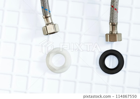Plumbing, gasket spacer. Flexible metal steel faucet hoses, flush mechanism 114867550