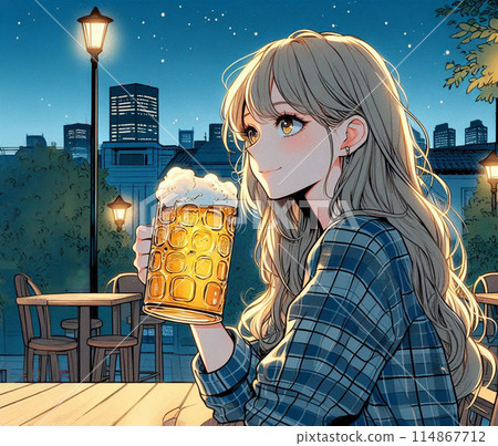 Woman enjoying beer in a beer garden 114867712