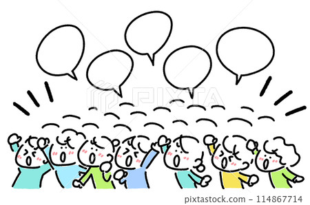 人們大聲抗議，言論泡沫，憤怒，抗議示威，反運動，呼籲，簡單的線條畫插圖 114867714